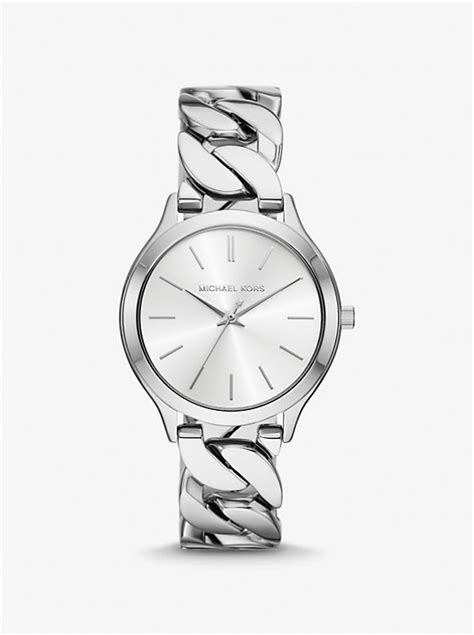 michael kors slim runway silver tone chain link watch|Michael Kors silver runway watch.